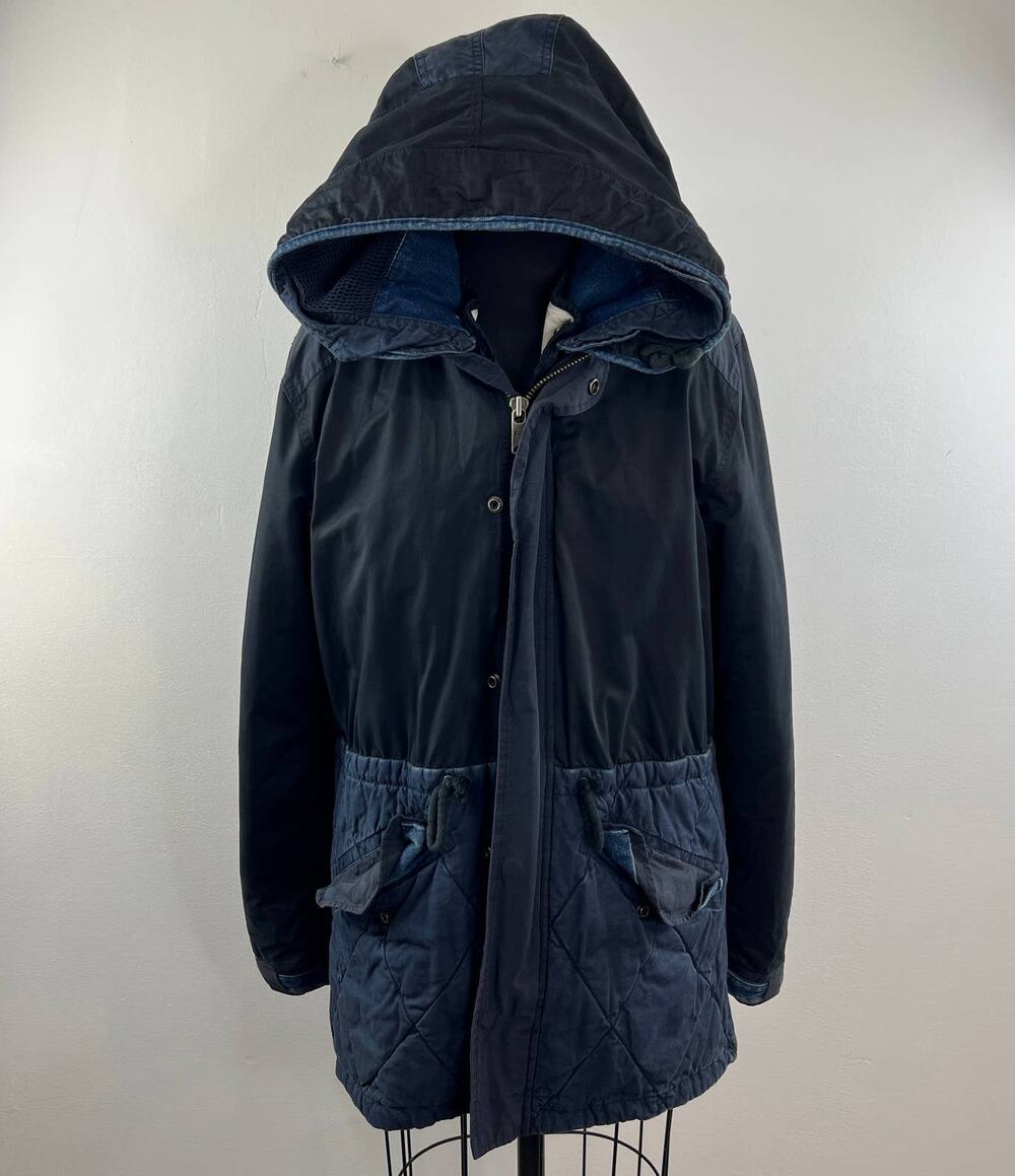 Scotch & Soda Blue Black Hooded Parka Jacket Removable Liner Denim Accents M